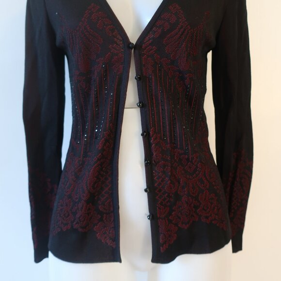 Womens Escada Black Red Floral Knit Cardigan Sweater 36 US/S - Picture 8 of 14